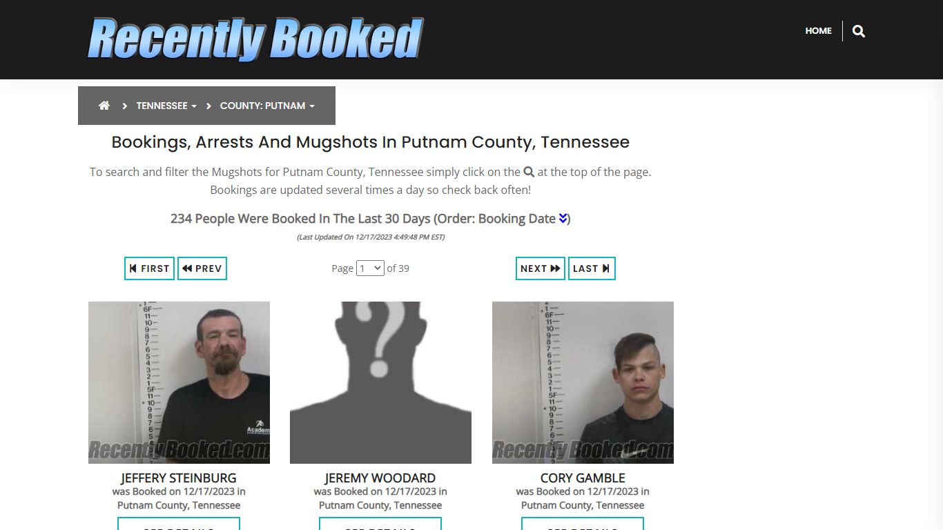 Bookings, Arrests and Mugshots in Putnam County, Tennessee